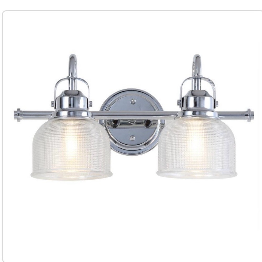 New Jonathan Y Virginia 2-Light Chrome Bathroom Vanity Light Ribbed Glass Shades